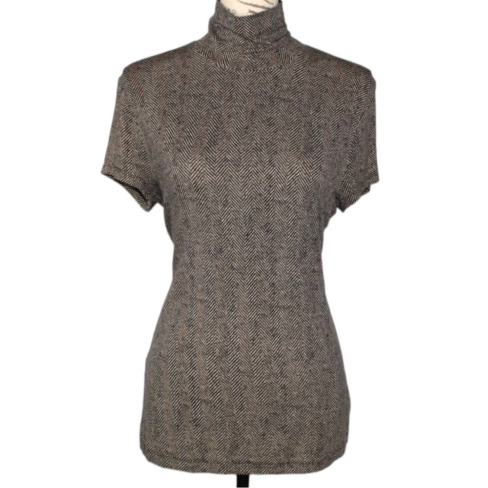 Lauren Ralph Lauren Women's Herringbone Pattern Short Sleeve Turtleneck